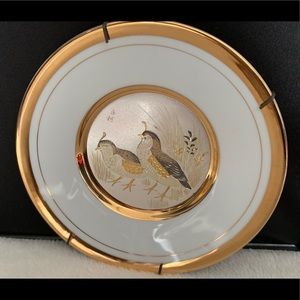 VNTG Japanese Gold Edged small bird engraved plate